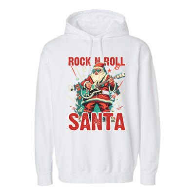 Rock N Roll Santa Playing Guitar Christmas Gift Garment-Dyed Fleece Hoodie