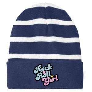 Rock N Roll Girl Cute Rockstar Concert Striped Beanie with Solid Band