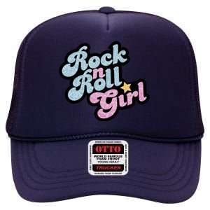 Rock N Roll Girl Cute Rockstar Concert High Crown Mesh Back Trucker Hat