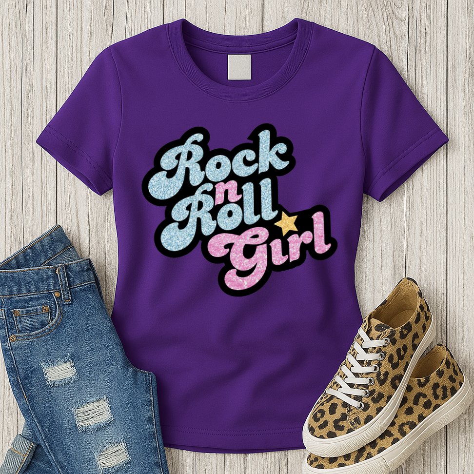 Rock N Roll Girl Cute Rockstar Concert Womens T-Shirt
