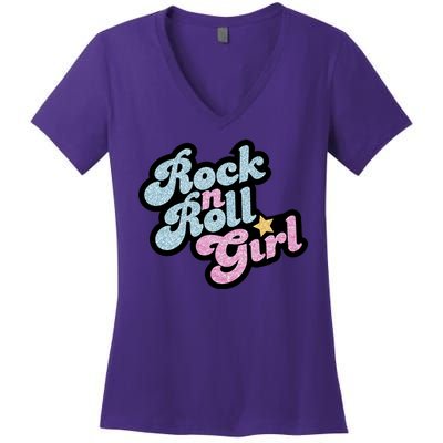 Rock N Roll Girl Cute Rockstar Concert Women's V-Neck T-Shirt