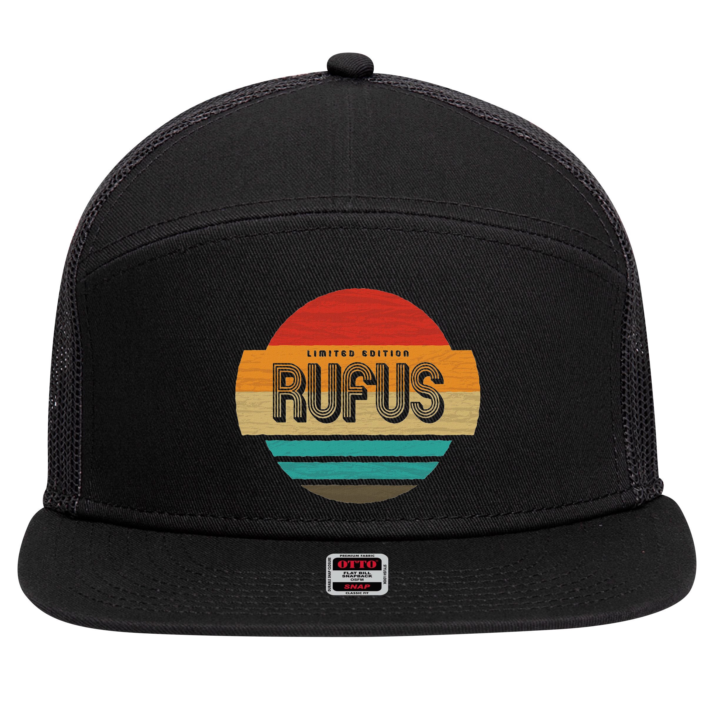 Rufus Name Retro Vintage Sunset Limited Edition 7 Panel Mesh Trucker Snapback Hat