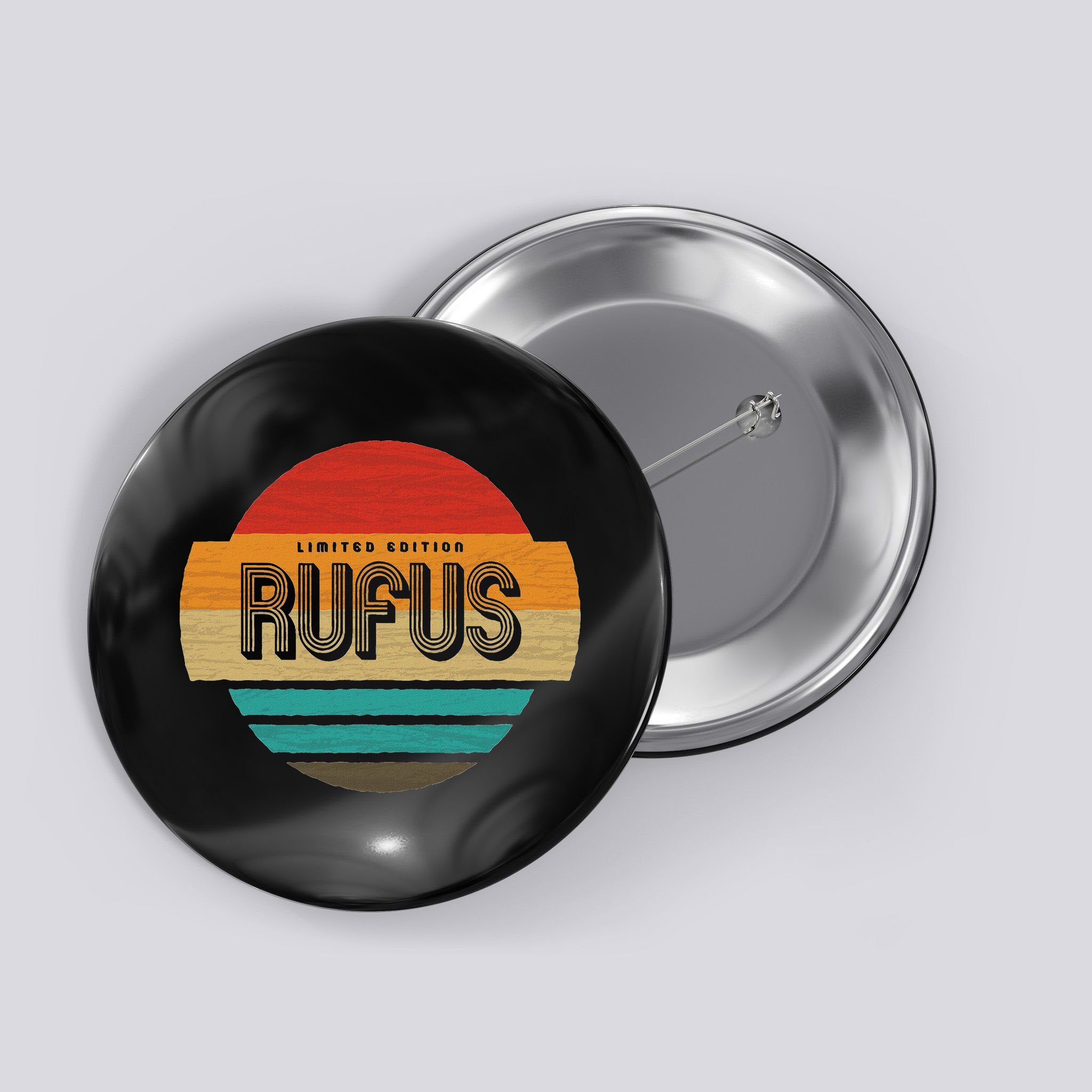 Rufus Name Retro Vintage Sunset Limited Edition Button