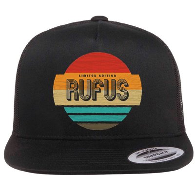 Rufus Name Retro Vintage Sunset Limited Edition Flat Bill Trucker Hat