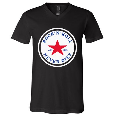 Rock N Roll Never Dies Rock And Roll All Star Music V-Neck T-Shirt