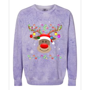 Red Nose Reindeer Snowflakes Chirstmas Lights Meaningful Gift Colorblast Crewneck Sweatshirt