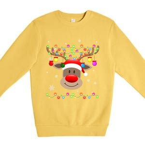 Red Nose Reindeer Snowflakes Chirstmas Lights Meaningful Gift Premium Crewneck Sweatshirt