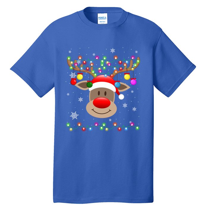 Red Nose Reindeer Snowflakes Chirstmas Lights Meaningful Gift Tall T-Shirt