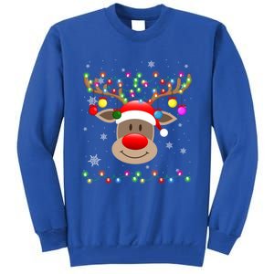 Red Nose Reindeer Snowflakes Chirstmas Lights Meaningful Gift Tall Sweatshirt