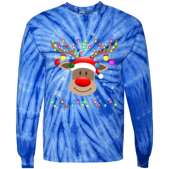 Red Nose Reindeer Snowflakes Chirstmas Lights Meaningful Gift Tie-Dye Long Sleeve Shirt