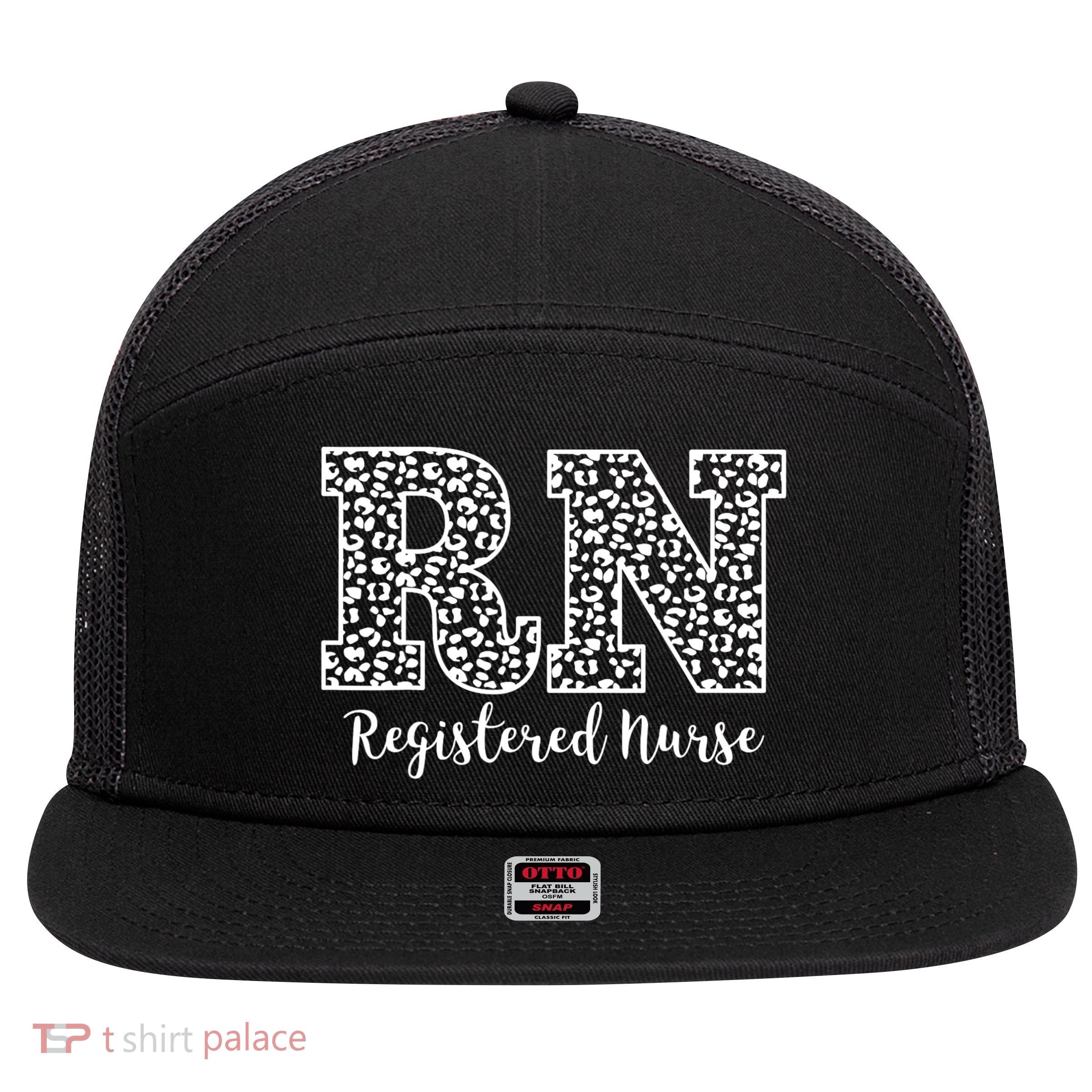 Registered Nurse RN Leopard Nursing School Nurse Graduation 7 Panel Mesh Trucker Snapback Hat