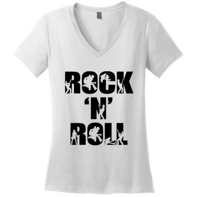 Rock N Roll Music Nothing But Rock & Roll 70S 80 90S Retro Women's V-Neck T-Shirt