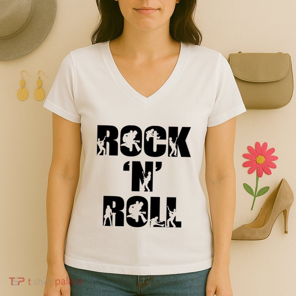 Rock N Roll Music Nothing But Rock & Roll 70S 80 90S Retro Women's V-Neck T-Shirt