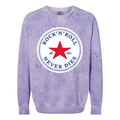 Rock N Roll Never Dies Rock And Roll All Star Music Colorblast Crewneck Sweatshirt