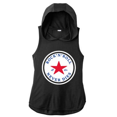 Rock N Roll Never Dies Rock And Roll All Star Music Ladies PosiCharge Tri-Blend Wicking Draft Hoodie Tank