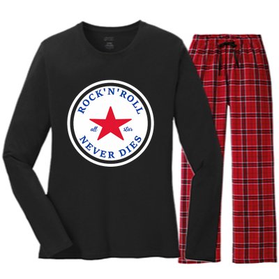 Rock N Roll Never Dies Rock And Roll All Star Music Women's Long Sleeve Flannel Pajama Set 