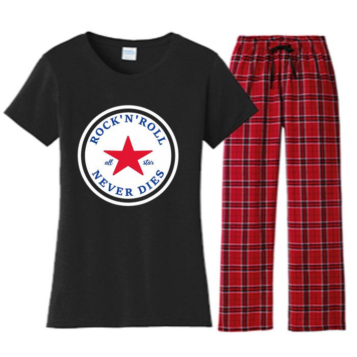 Rock N Roll Never Dies Rock And Roll All Star Music Women's Flannel Pajama Set