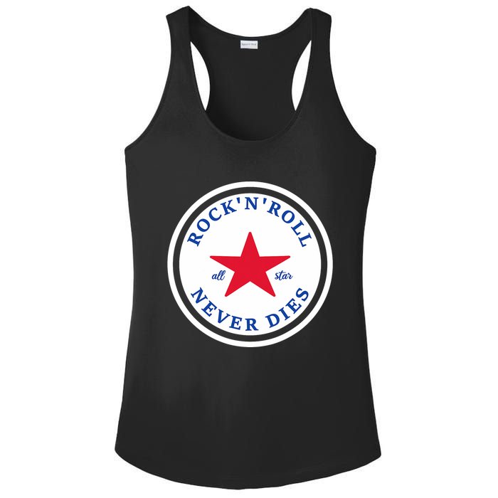 Rock N Roll Never Dies Rock And Roll All Star Music Ladies PosiCharge Competitor Racerback Tank