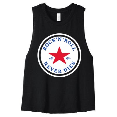 Rock N Roll Never Dies Rock And Roll All Star Music Women's Racerback Cropped Tank