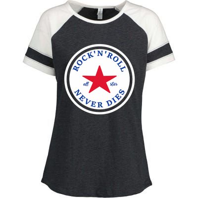 Rock N Roll Never Dies Rock And Roll All Star Music Enza Ladies Jersey Colorblock Tee