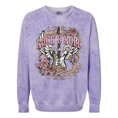 Rock N Roll Wild Spirit Lets Rock Guitar Floral Colorblast Crewneck Sweatshirt