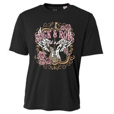 Rock N Roll Wild Spirit Lets Rock Guitar Floral Cooling Performance Crew T-Shirt