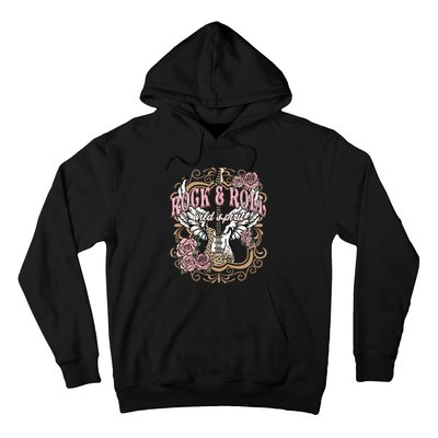 Rock N Roll Wild Spirit Lets Rock Guitar Floral Hoodie