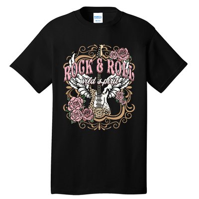 Rock N Roll Wild Spirit Lets Rock Guitar Floral Tall T-Shirt