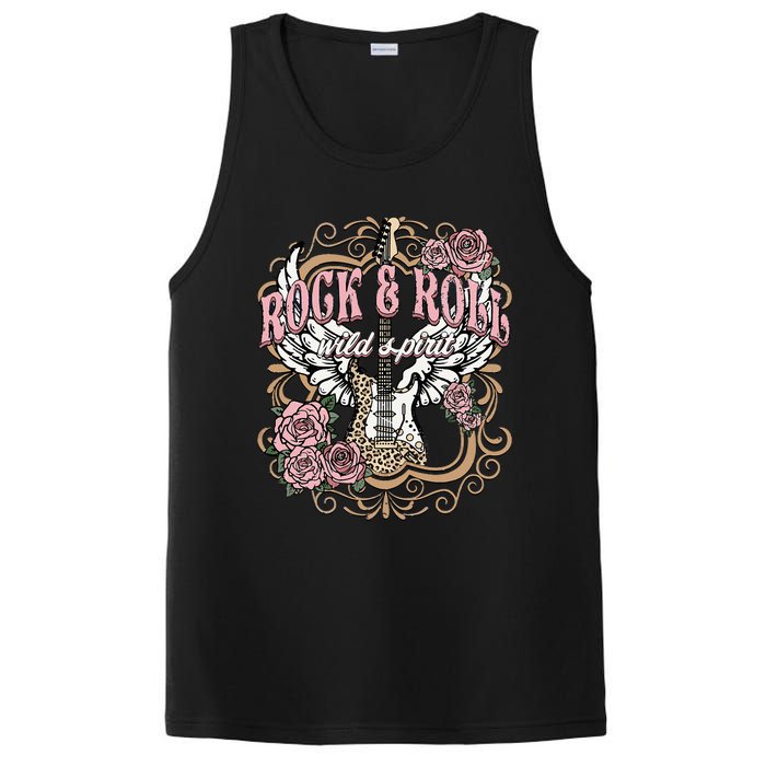 Rock N Roll Wild Spirit Lets Rock Guitar Floral PosiCharge Competitor Tank