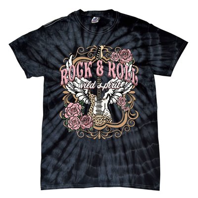 Rock N Roll Wild Spirit Lets Rock Guitar Floral Tie-Dye T-Shirt