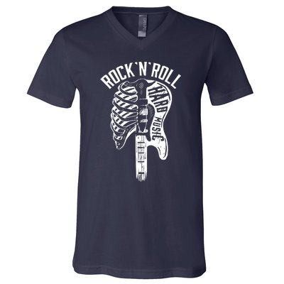 Rock N Roll Hard Music Bone Skeleton V-Neck T-Shirt