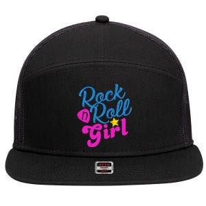 Rock N Roll Girl Cute Gift 7 Panel Mesh Trucker Snapback Hat