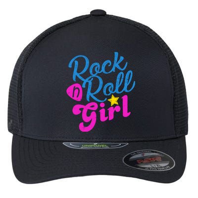 Rock N Roll Girl Cute Gift Flexfit Unipanel Trucker Cap