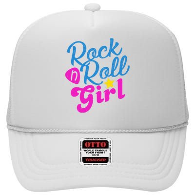 Rock N Roll Girl Cute Gift High Crown Mesh Back Trucker Hat