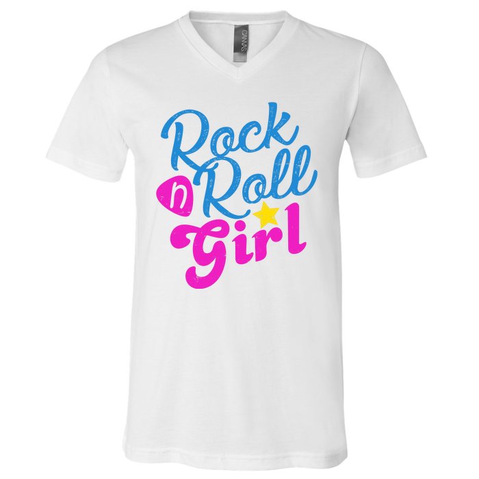 Rock N Roll Girl Cute Gift V-Neck T-Shirt