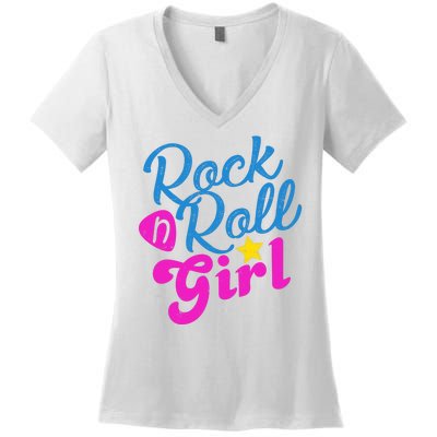 Rock N Roll Girl Cute Gift Women's V-Neck T-Shirt