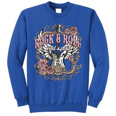 Rock N Roll Wild Spirit Lets Rock Guitar Floral Tall Sweatshirt