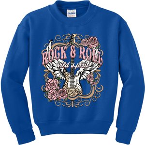 Rock N Roll Wild Spirit Lets Rock Guitar Floral Kids Sweatshirt