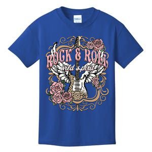 Rock N Roll Wild Spirit Lets Rock Guitar Floral Kids T-Shirt