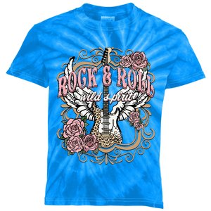 Rock N Roll Wild Spirit Lets Rock Guitar Floral Kids Tie-Dye T-Shirt