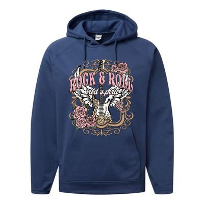 Rock N Roll Wild Spirit Lets Rock Guitar Floral Performance Fleece Hoodie