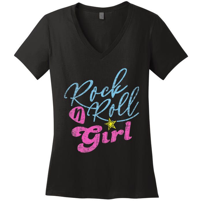 Rock N Roll Girl Purple Darla Women's V-Neck T-Shirt