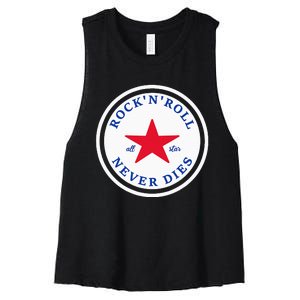 Rock N Roll Never Dies Rock And Roll All Star Music Women's Racerback Cropped Tank