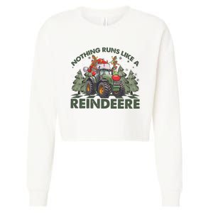 Retro Nothing Runs Like A Reindeer Christmas Tractor Reindeer Cropped Pullover Crew