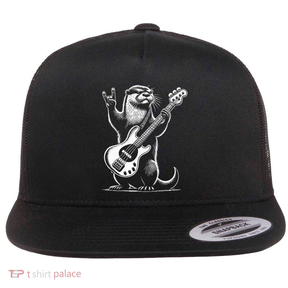 Rock N Roll Otter Playing Guitar Funny Otter Flat Bill Trucker Hat