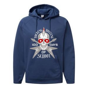 Rocking N Rolling 100 Days Of School Teacher Rock Music Performance Fleece Hoodie