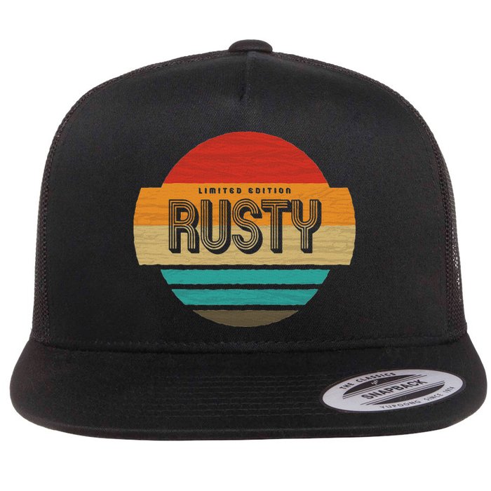 Rusty Name Retro Vintage Sunset Limited Edition Flat Bill Trucker Hat