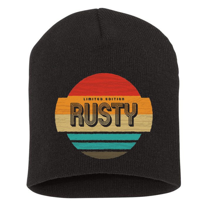 Rusty Name Retro Vintage Sunset Limited Edition Short Acrylic Beanie