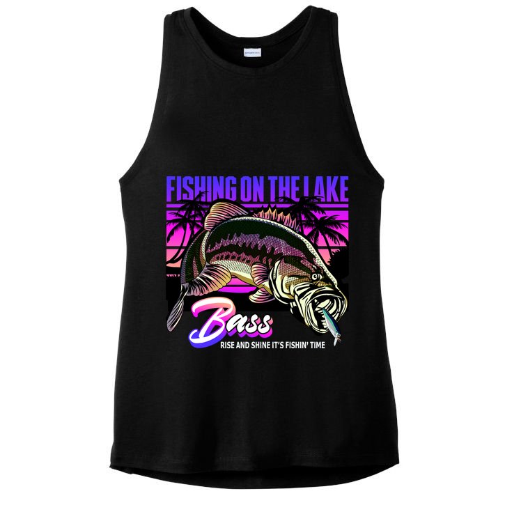 Rise N Shine Its Fishing Time Bass Lake Ladies PosiCharge Tri-Blend Wicking Tank