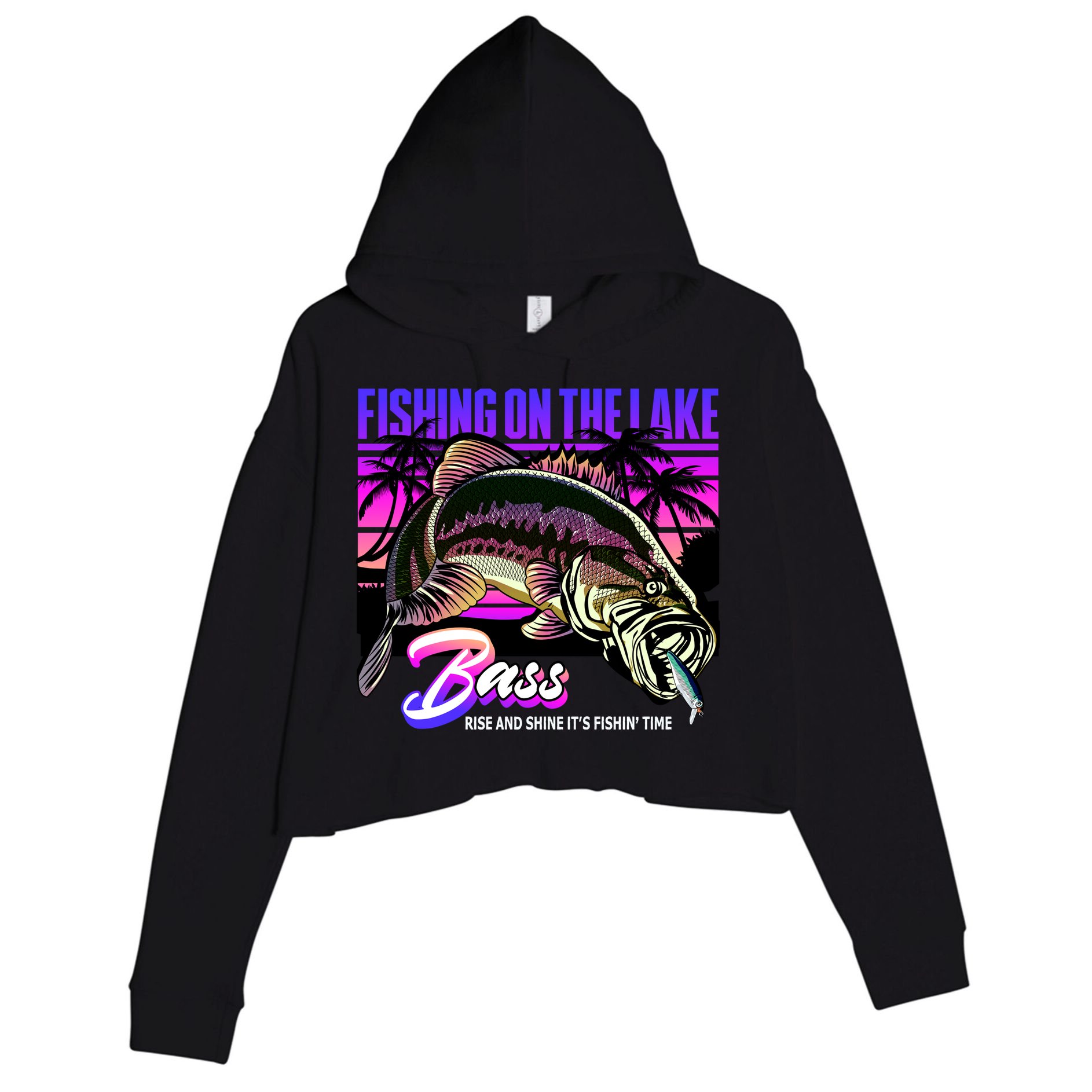 Rise N Shine Its Fishing Time Bass Lake Crop Fleece Hoodie